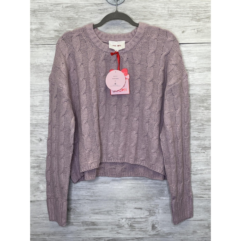 Pink Rose Womens Aura Purple Cable Knit‎ Crewneck Raglan Sweater Medium 4S27214
